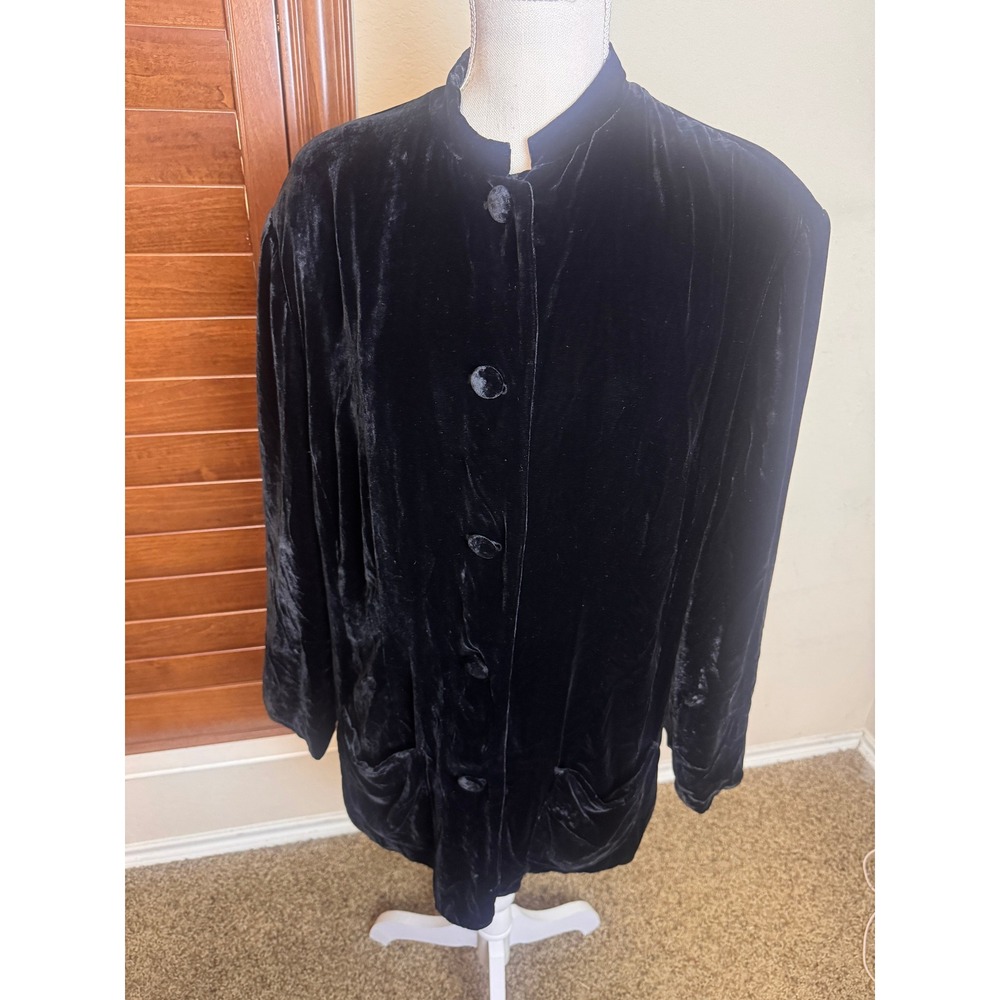 Vintage Deane & White Black Velvet Jacket 2X Plus Size Mandarin Collar Gothic